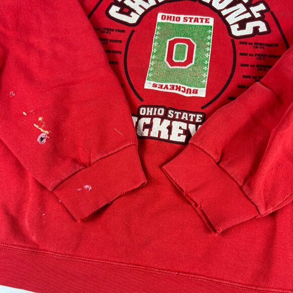 Y2K Champions Ohio State Buckeyes Sweatshirt Extra Large Red Thrashed Crewneck - Picture 3 of 16